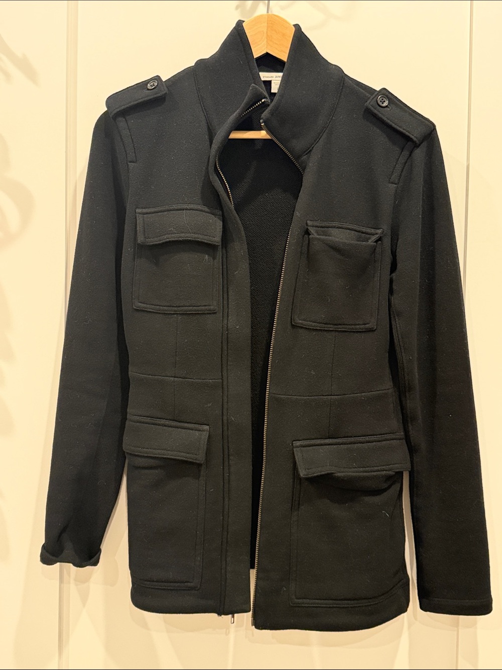 James Perse Black Zip-Front Military Pocket Jacket